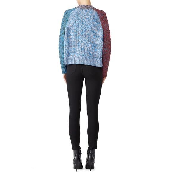 JIL SANDER NAVY Blue Red Colorblock 100% Wool Cable Knit Long Sleeve Sweater M - Picture 10 of 13